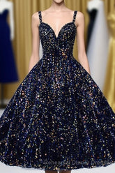 Glitter Spaghetti Straps Cute Short Semi Formal Prom Dresseses Tight Tea Length Homecoming Dresses